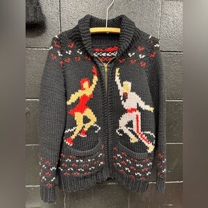 Vintage handmade wool zip-up sweater and toque Figure Skaters